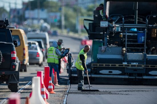 Road repairs in Omsk