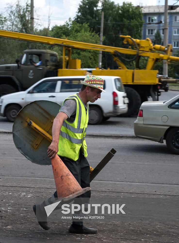 Road repairs in Omsk