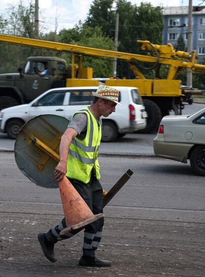 Road repairs in Omsk