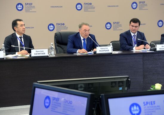 President of Kazakhstan Nursultan Nazarbayev meets with Russian businesspeople at SPIEF