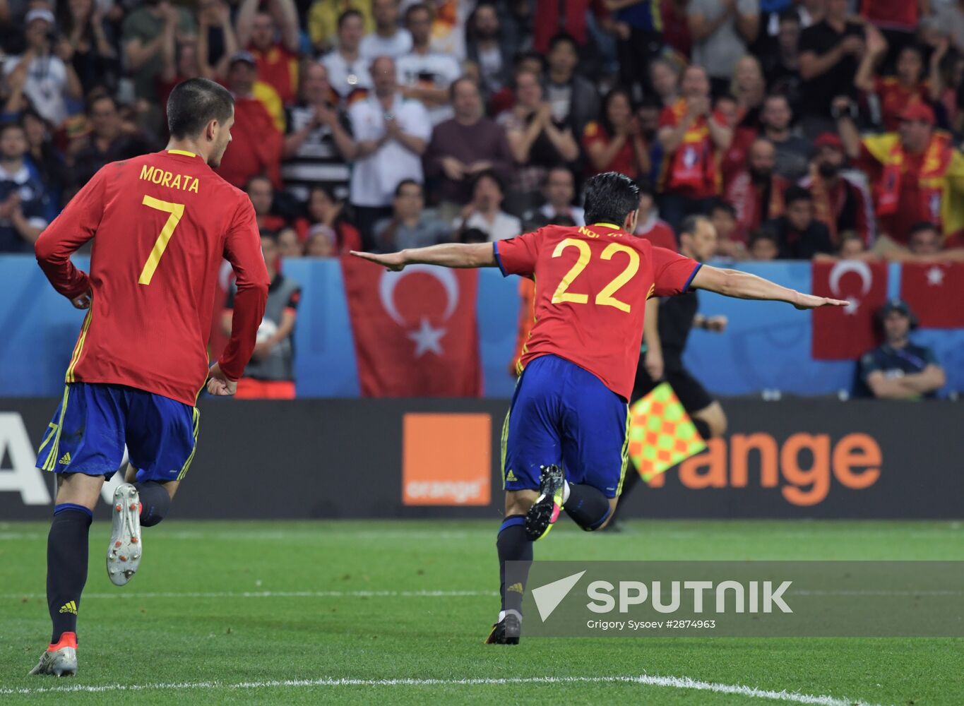 Football. 2016 UEFA European Championship. Spain vs. Turkey