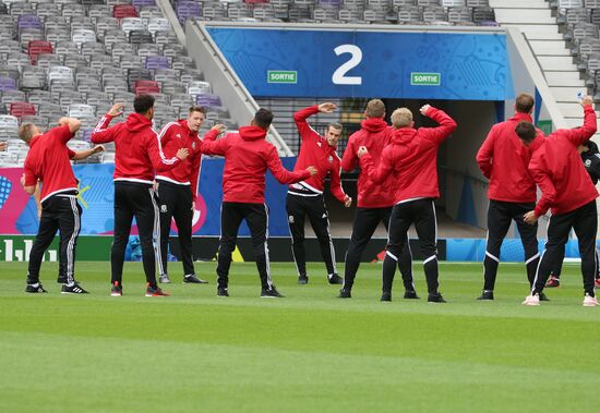 UEFA Euro 2016. Welsh national football team ahead of match against Russia