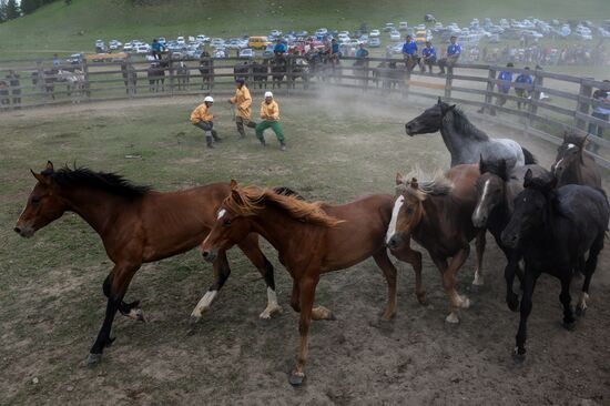 Sport contests during El Oiyn festival in Republic of Altai