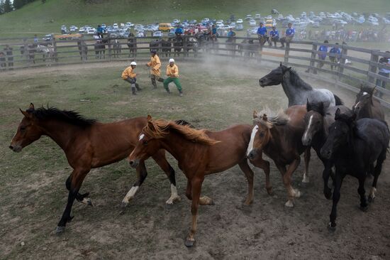 Sport contests during El Oiyn festival in Republic of Altai