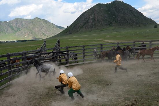 Sport contests during El Oiyn festival in Republic of Altai