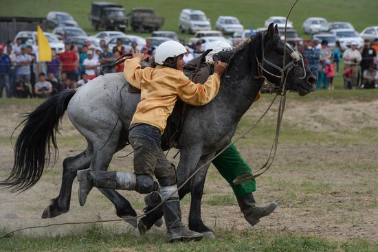 Sport contests during El Oiyn festival in Republic of Altai