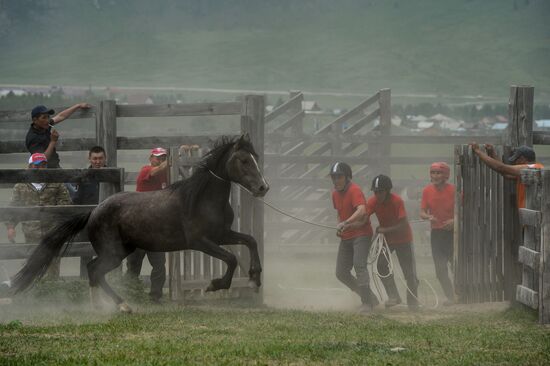 Sport contests during El Oiyn festival in Republic of Altai