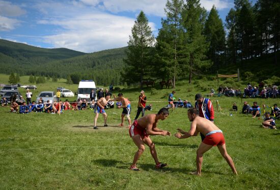 Sport contests during El Oiyn festival in Republic of Altai