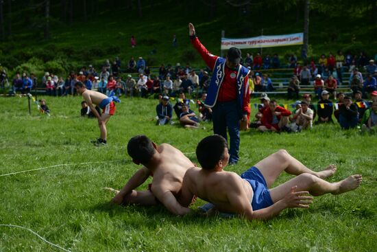 Sport contests during El Oiyn festival in Republic of Altai