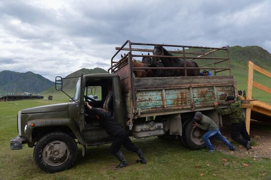 Sport contests during El Oiyn festival in Republic of Altai