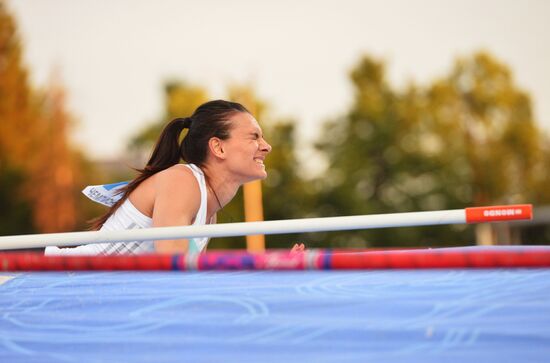 Yelena Isinbayeva during the women's pole vault event at the Russian Athletics Championships in Cheboksary.