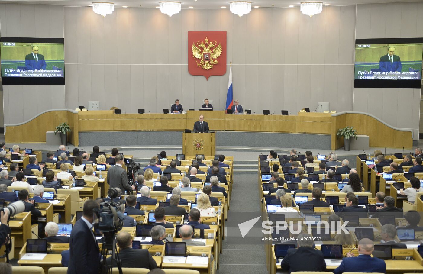 President Vladimir Putin speaks at State Duma plenary meeting