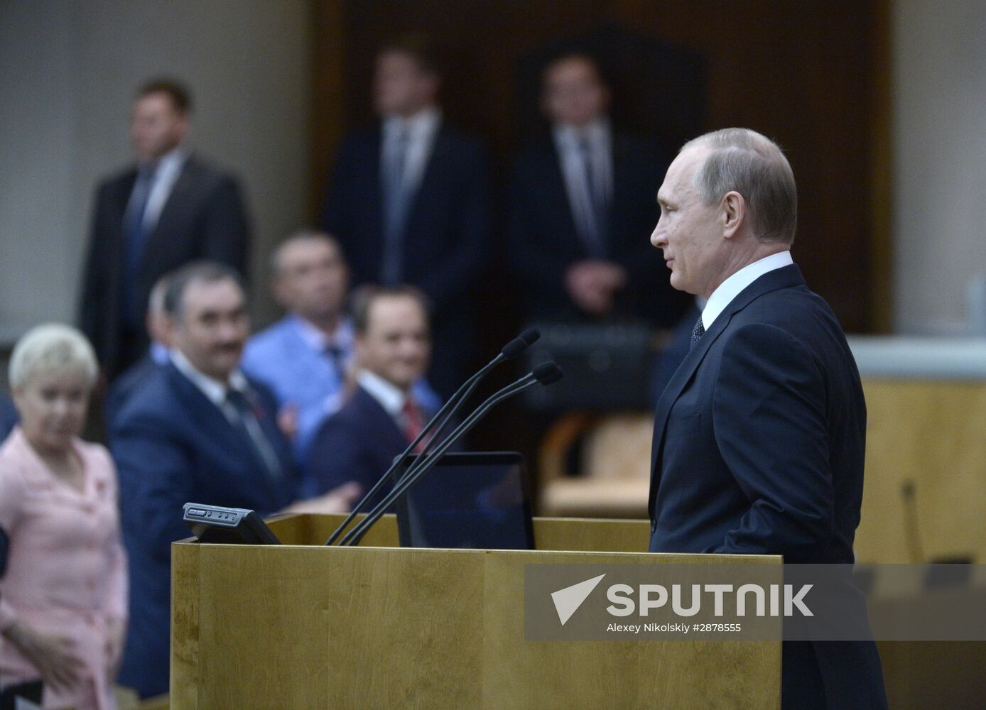 President Vladimir Putin speaks at State Duma plenary meeting