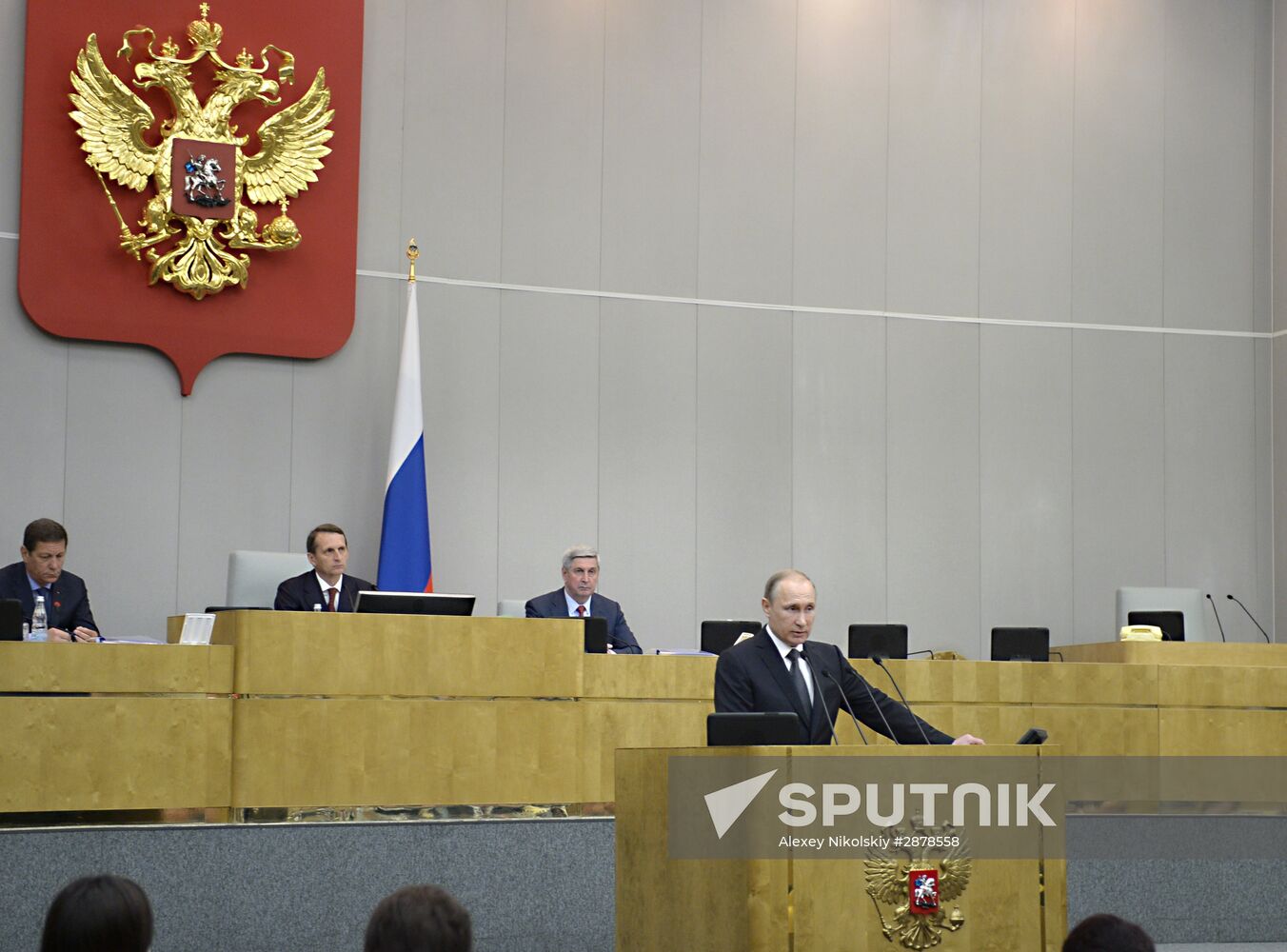 President Vladimir Putin speaks at State Duma plenary meeting