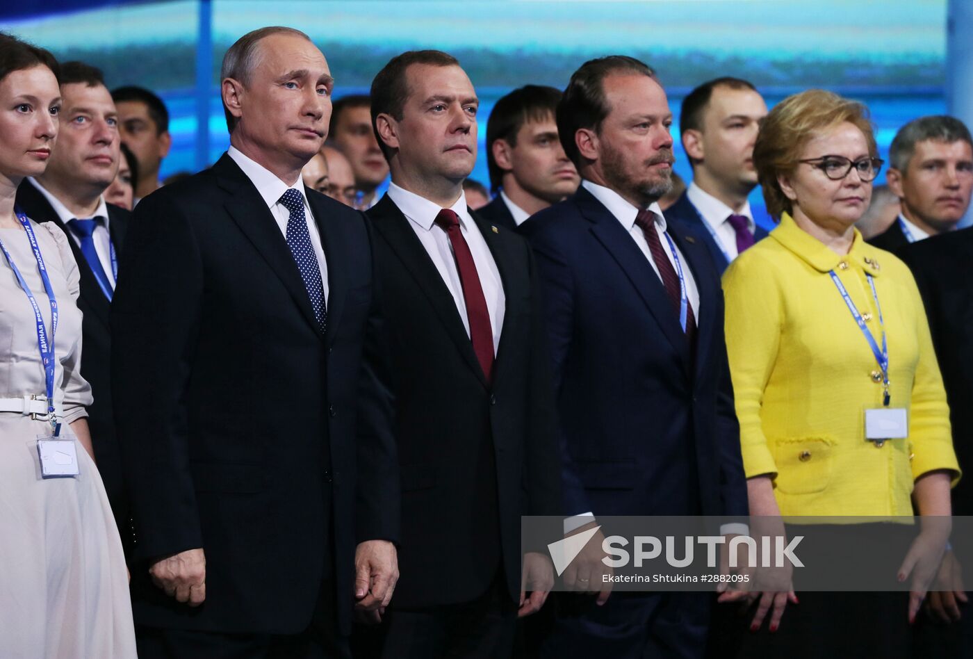 Russian President Vladimir Putin and Prime Minister Dmitry Medvedev attend 15th United Russia Party convention