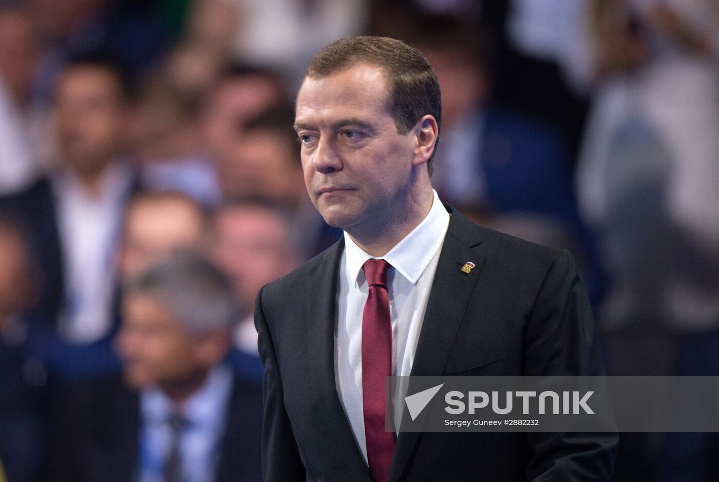 Russian President Vladimir Putin and Prime Minister Dmitry Medvedev participate in 15th United Russia Party convention