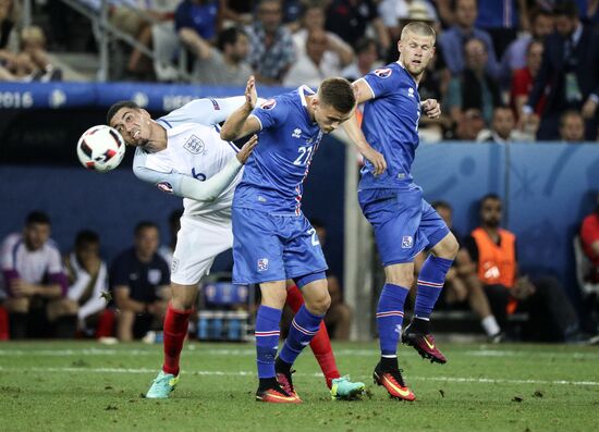 Iceland's Elmar Bjarnason plays against England in the 1/8 finals of the UEFA Euro 2016.