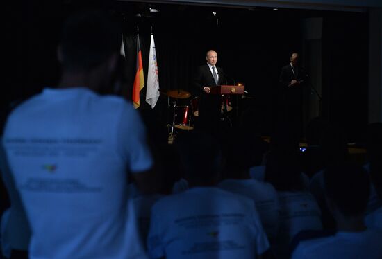 President Vladimir Putin visits German School Moscow at German Embassy in Moscow