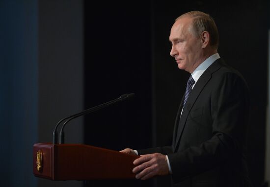 President Vladimir Putin visits German School Moscow at German Embassy in Moscow
