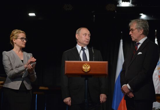 President Vladimir Putin visits German School Moscow at German Embassy in Moscow