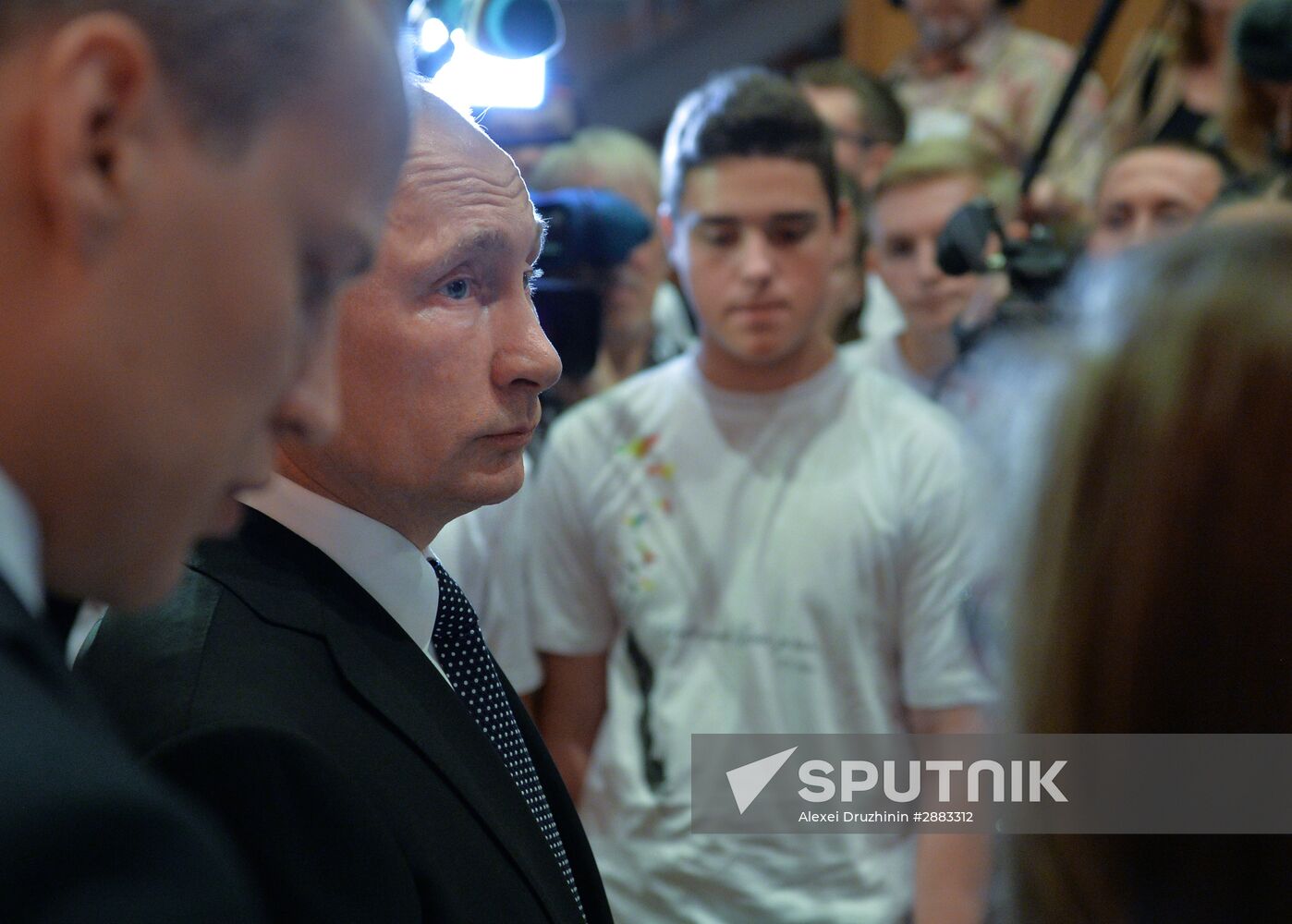President Vladimir Putin visits German School Moscow at German Embassy in Moscow