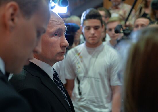 President Vladimir Putin visits German School Moscow at German Embassy in Moscow