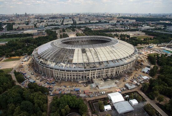 Luzhniki Stadium under construction in Moscow
