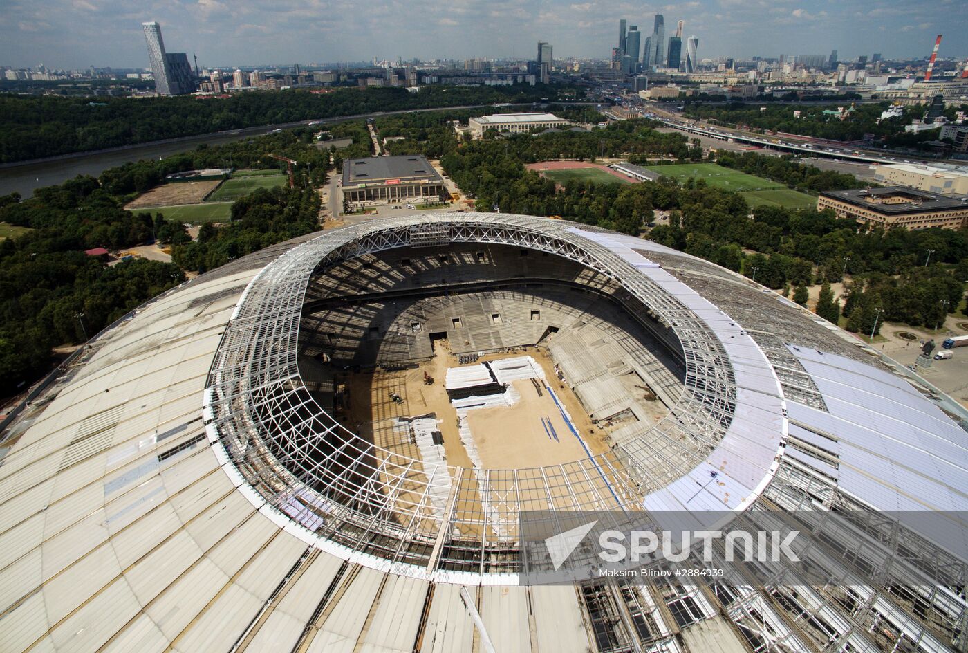 Luzhniki Stadium under construction in Moscow