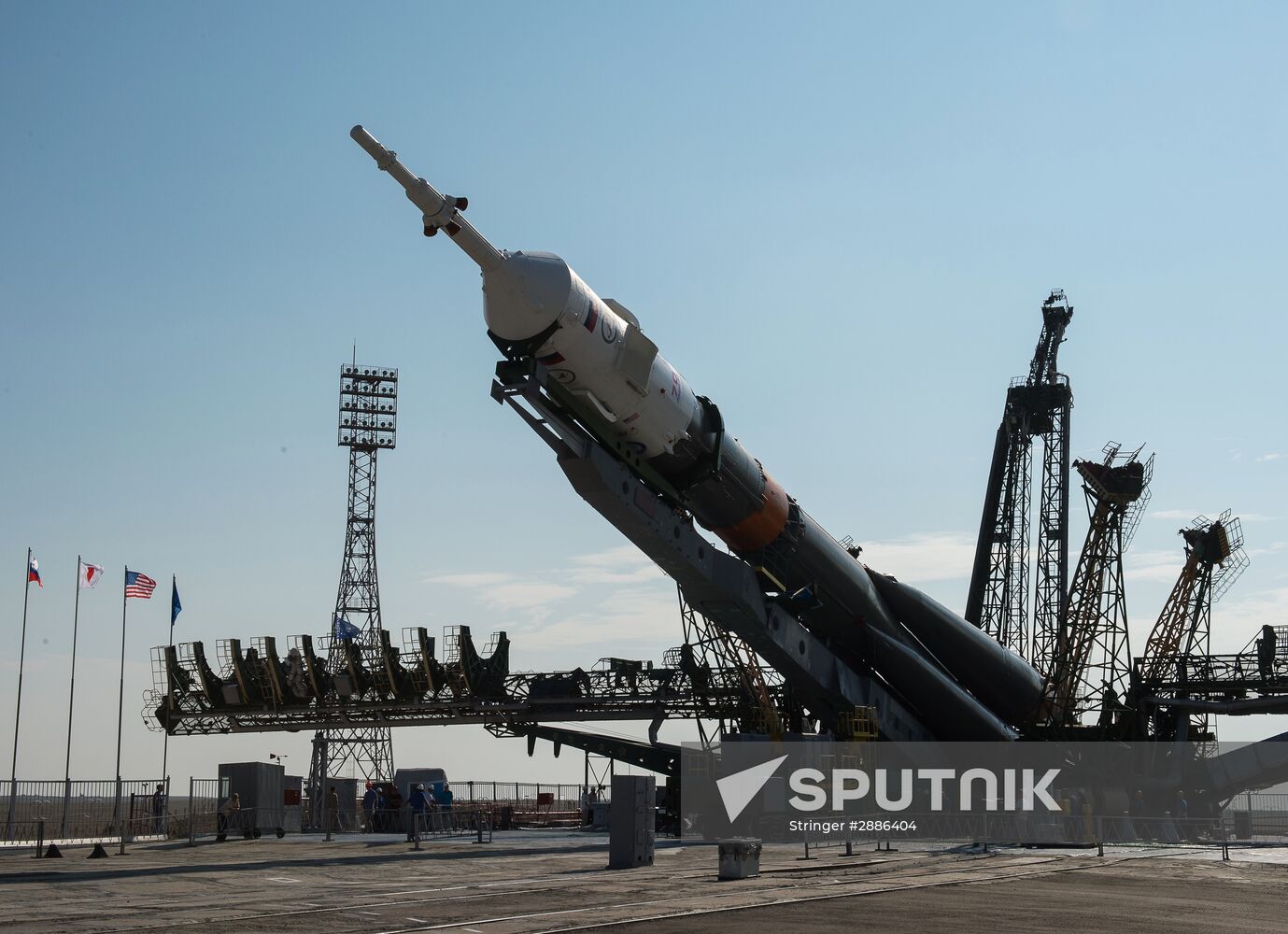 Soyuz-FG carrier rocket with Soyuz-MS manned spacecraft moved onto launch pad