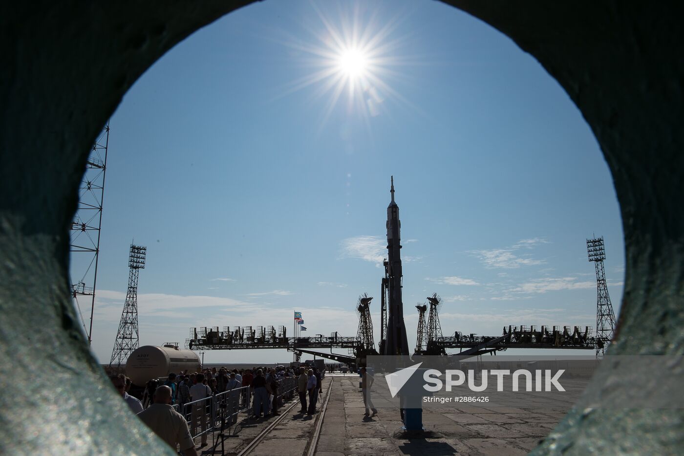 Soyuz-FG carrier rocket with Soyuz-MS manned spacecraft moved onto launch pad