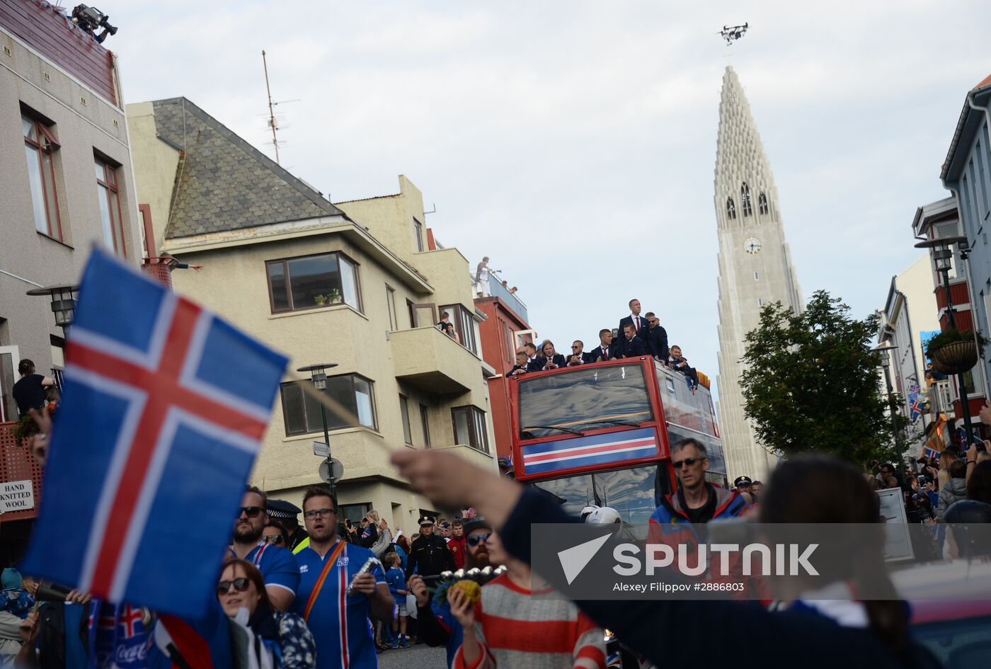 Icelandic national football team greeted by fans after returning from Euro 2016