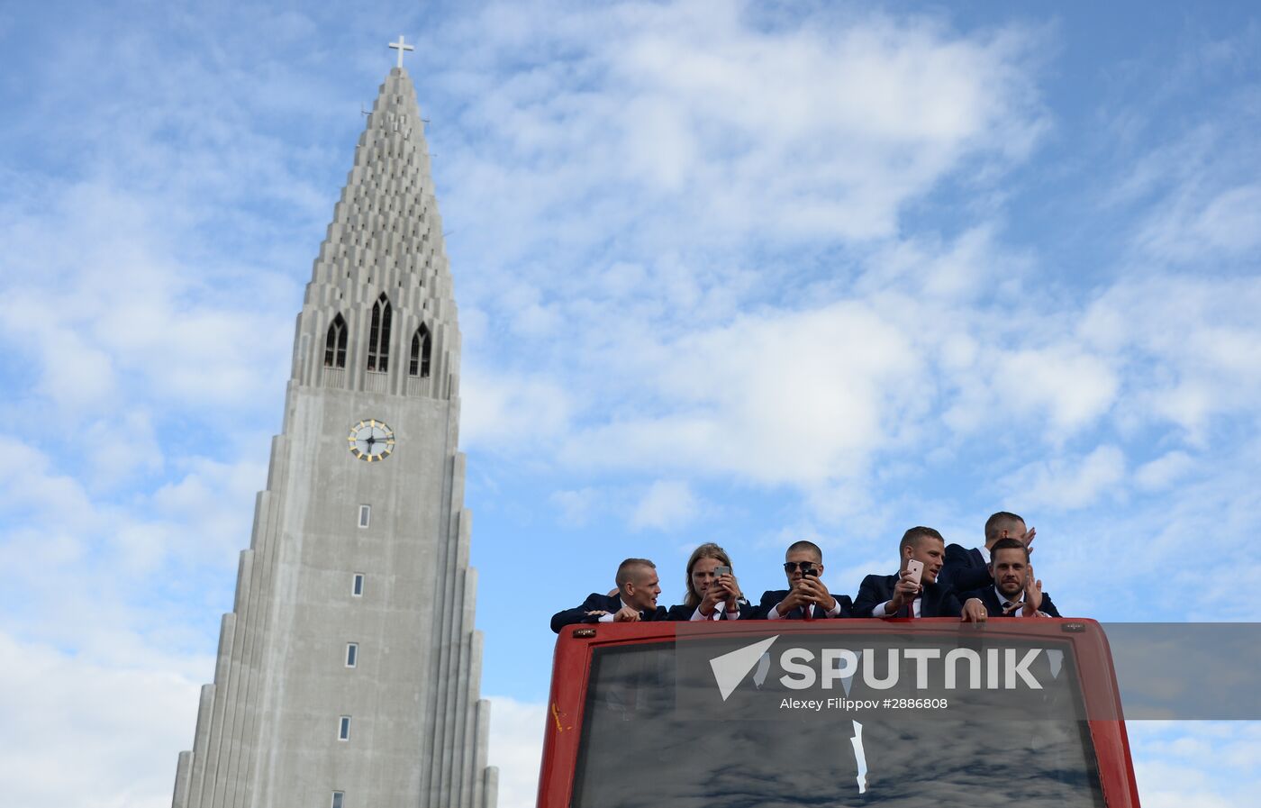 Icelandic national football team greeted by fans after returning from Euro 2016
