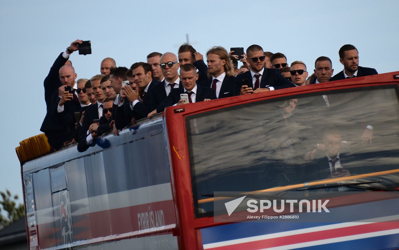 Icelandic national football team greeted by fans after returning from Euro 2016