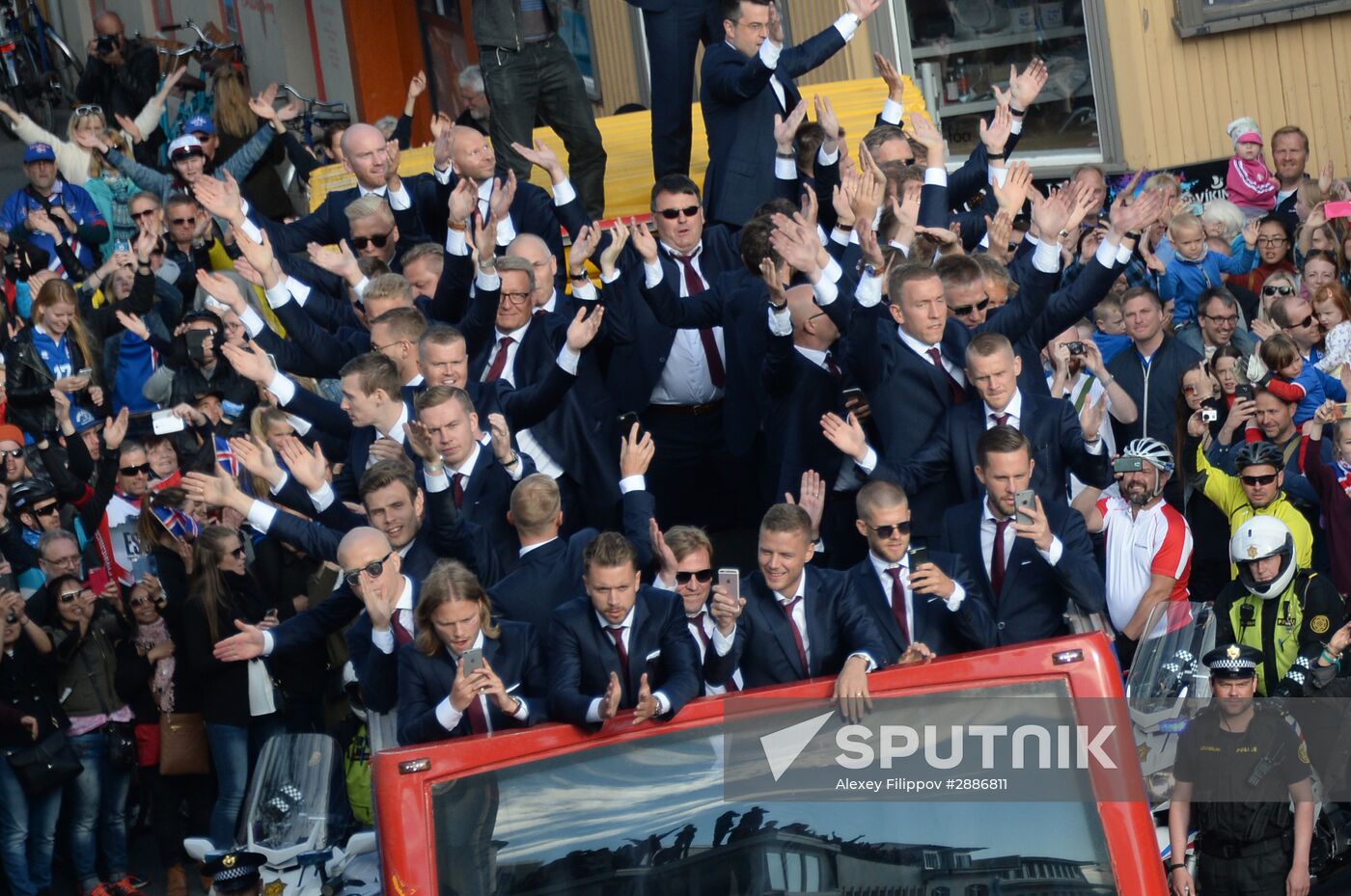 Icelandic national football team greeted by fans after returning from Euro 2016