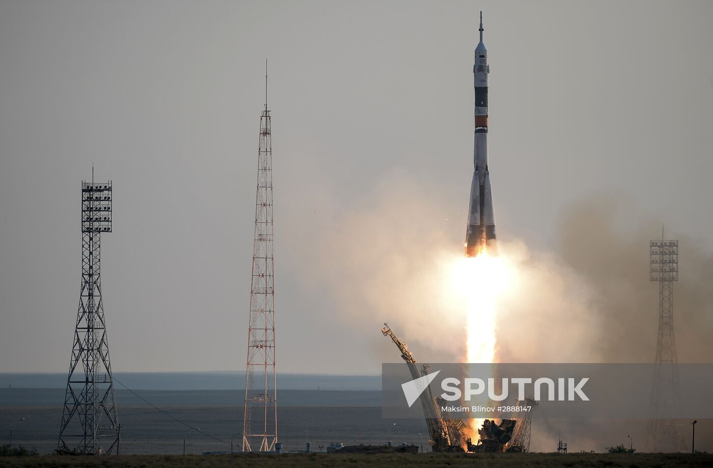 Launch of Soyuz-FG launch vehicle carrying Soyuz-MS spacecraft from Baikonur Cosmodrome