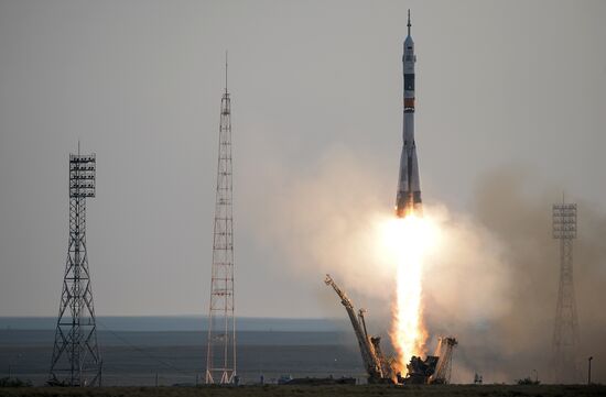 Launch of Soyuz-FG launch vehicle carrying Soyuz-MS spacecraft from Baikonur Cosmodrome