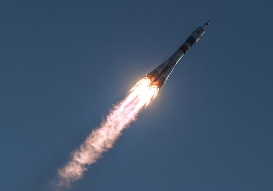 Launch of Soyuz-FG launch vehicle carrying Soyuz-MS spacecraft from Baikonur Cosmodrome