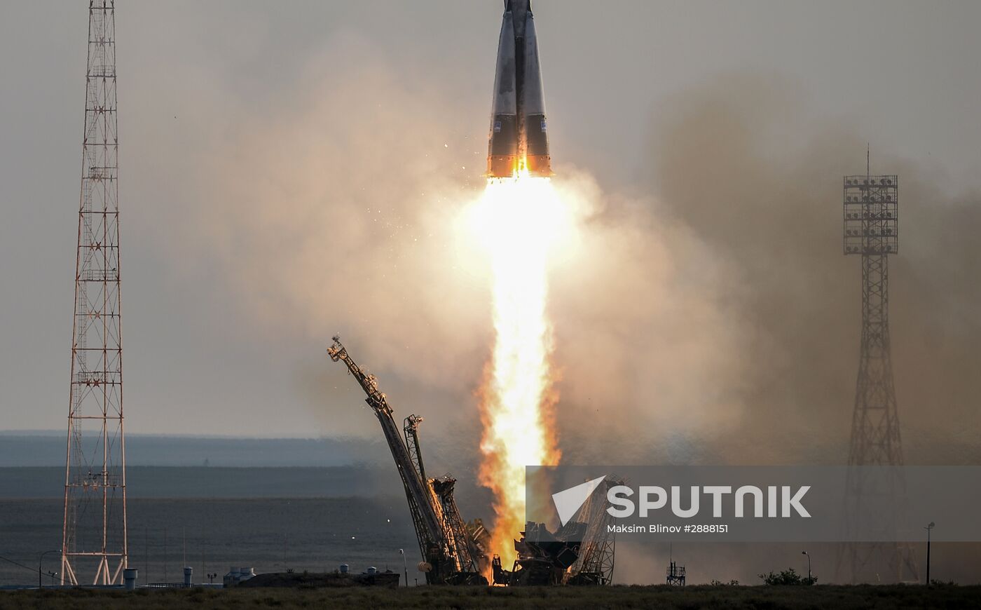 Launch of Soyuz-FG launch vehicle carrying Soyuz-MS spacecraft from Baikonur Cosmodrome