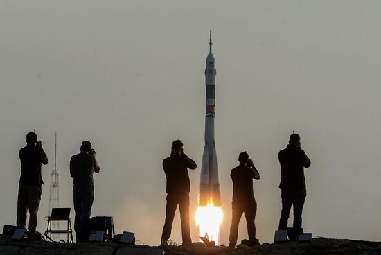 Launch of Soyuz-FG launch vehicle carrying Soyuz-MS spacecraft from Baikonur Cosmodrome