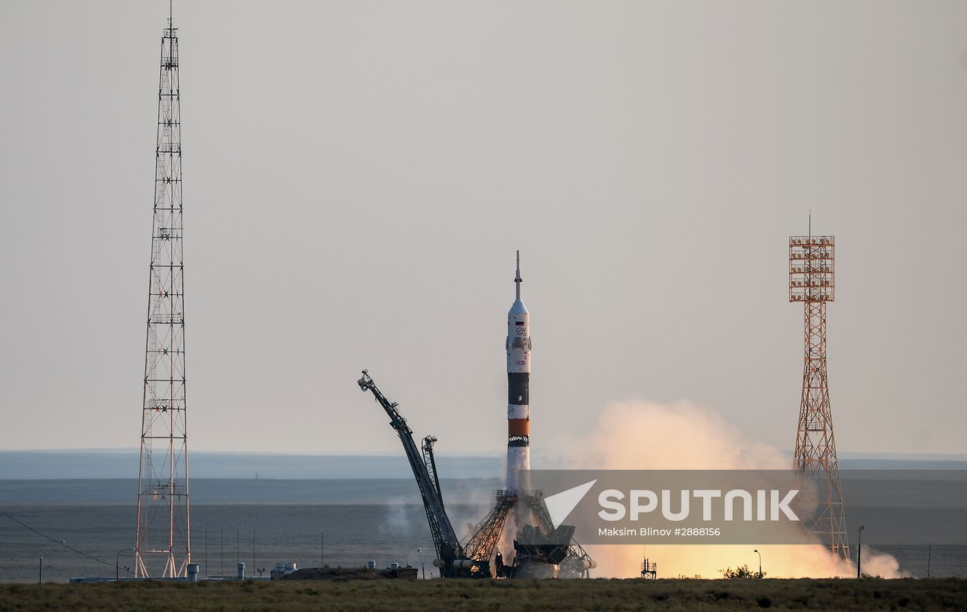 Launch of Soyuz-FG launch vehicle carrying Soyuz-MS spacecraft from Baikonur Cosmodrome