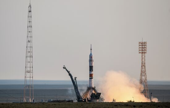 Launch of Soyuz-FG launch vehicle carrying Soyuz-MS spacecraft from Baikonur Cosmodrome