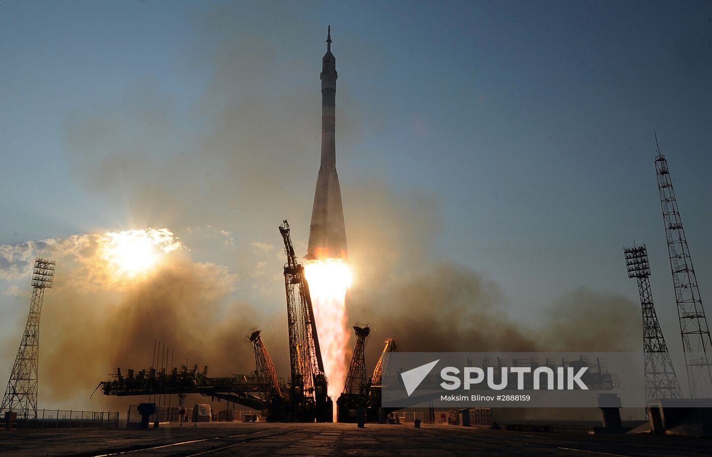 Launch of Soyuz-FG launch vehicle carrying Soyuz-MS spacecraft from Baikonur Cosmodrome