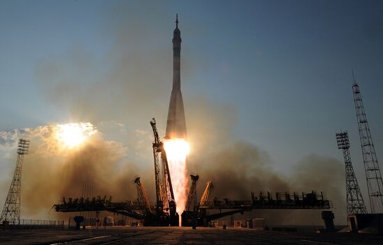 Launch of Soyuz-FG launch vehicle carrying Soyuz-MS spacecraft from Baikonur Cosmodrome
