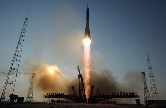 Launch of Soyuz-FG launch vehicle carrying Soyuz-MS spacecraft from Baikonur Cosmodrome