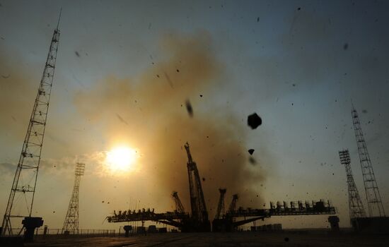 Launch of Soyuz-FG launch vehicle carrying Soyuz-MS spacecraft from Baikonur Cosmodrome