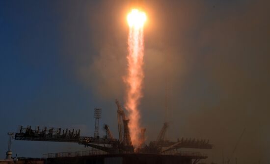 Launch of Soyuz-FG launch vehicle carrying Soyuz-MS spacecraft from Baikonur Cosmodrome