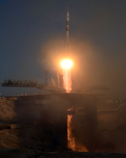 Launch of Soyuz-FG launch vehicle carrying Soyuz-MS spacecraft from Baikonur Cosmodrome