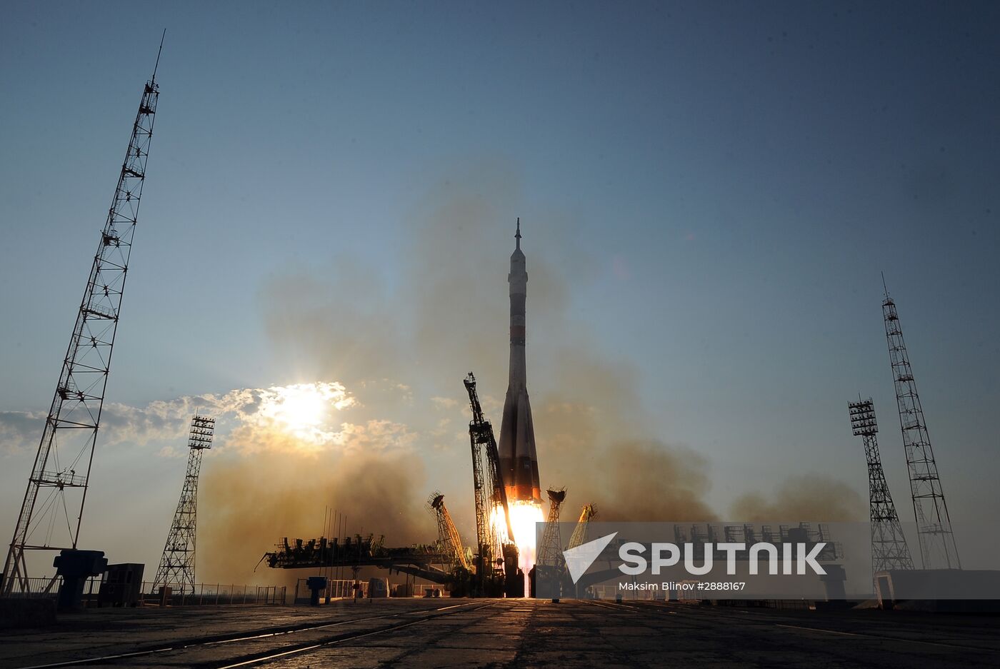 Launch of Soyuz-FG launch vehicle carrying Soyuz-MS spacecraft from Baikonur Cosmodrome