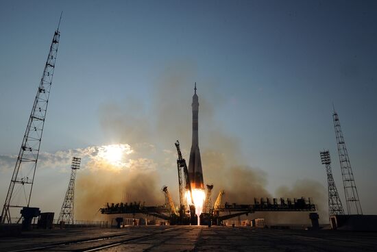 Launch of Soyuz-FG launch vehicle carrying Soyuz-MS spacecraft from Baikonur Cosmodrome