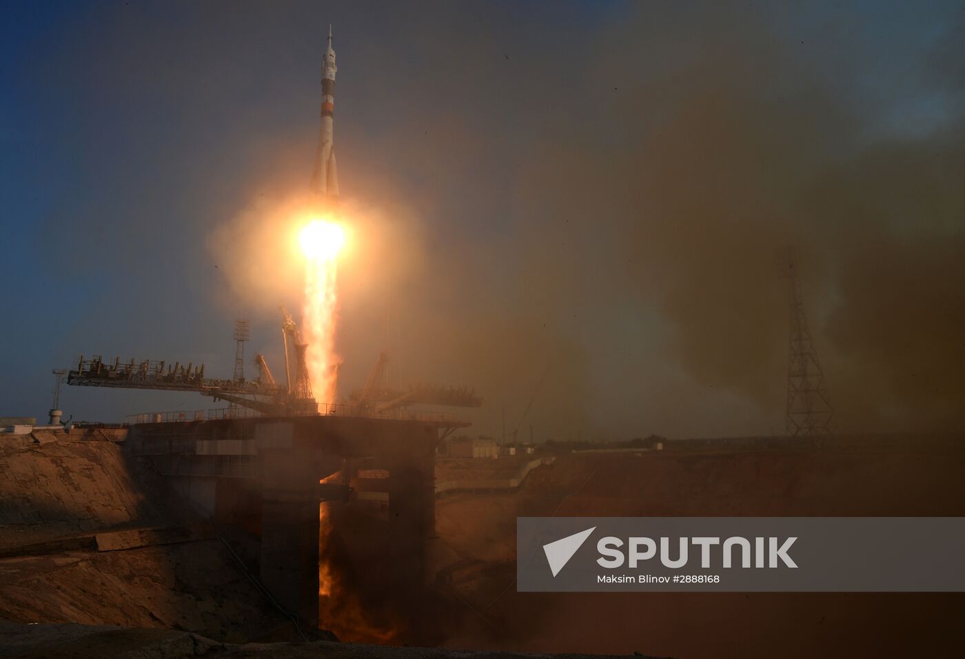 Launch of Soyuz-FG launch vehicle carrying Soyuz-MS spacecraft from Baikonur Cosmodrome